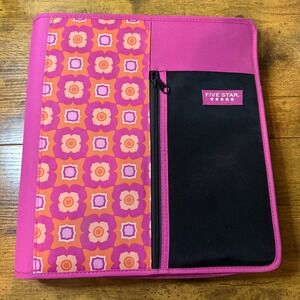 Mead Five Star Zipper Binder Pink Orange Floral Geometric X-507 2009 Retro Boho
